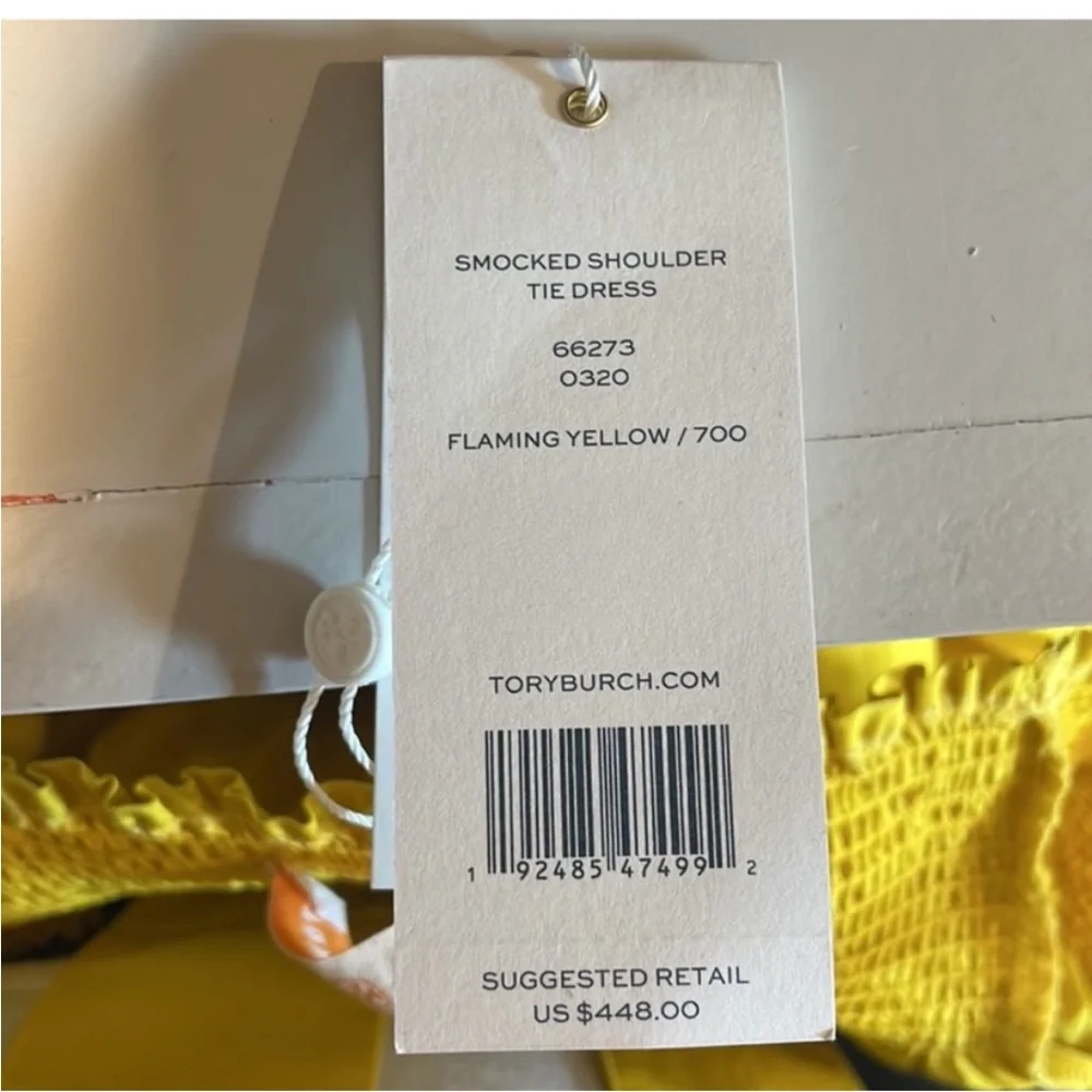 Tory Burch smocked shoulder dress - flaming yellow - Picture 12 of 15